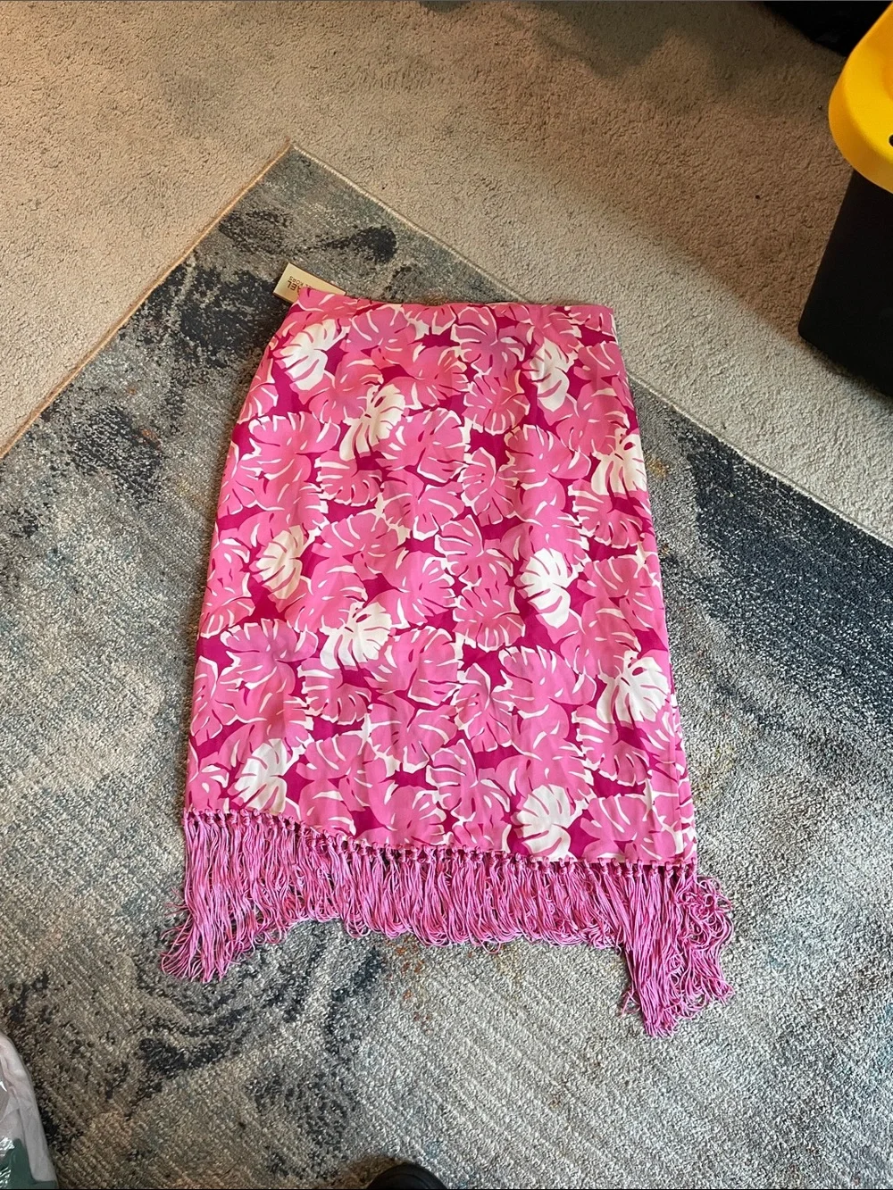 Vintage Y2K Michael Kors Pink & White Tropical Pink & White Fringe Skirt